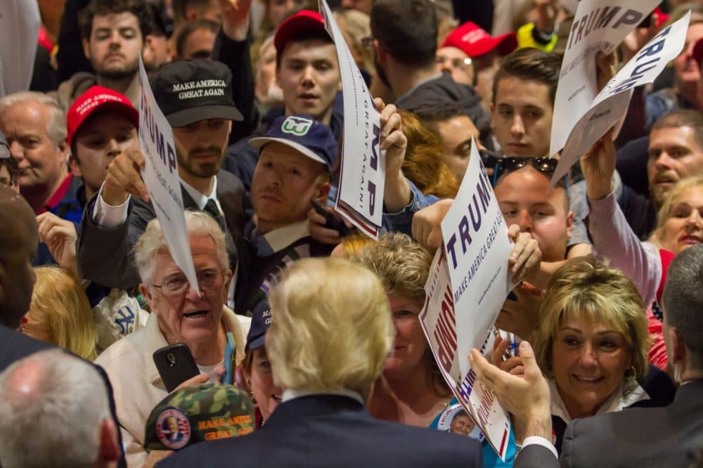Republican presidential candidate Donald Trump greets supporters after speaking at a rally at the Connecticut Convention Center on April 15, 2016 in Hartford, Connecticut. The 2016 Connecticut Republican Primary is scheduled for April 26, 2016. (Matthew Cavanaugh/Getty Images)