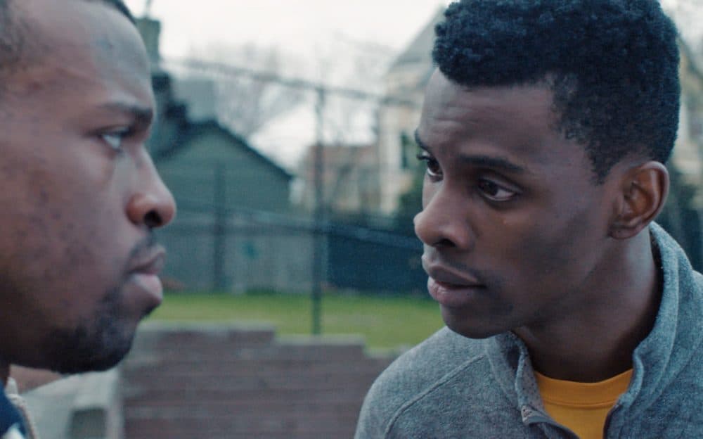 Actors Devante Lawrence (left) and Andre Ozim are pictured in a still from the 12-minute film &quot;Jahar,&quot; written by Henry Hayes and Zolan Kanno-Youngs, who both had been high school classmates of Dzhokhar Tsarnaev at Cambridge Rindge and Latin School in Cambridge, Mass. The film premiered Saturday, April 16, 2016, at the Tribeca Film Festival in New York. (Leo Purman)