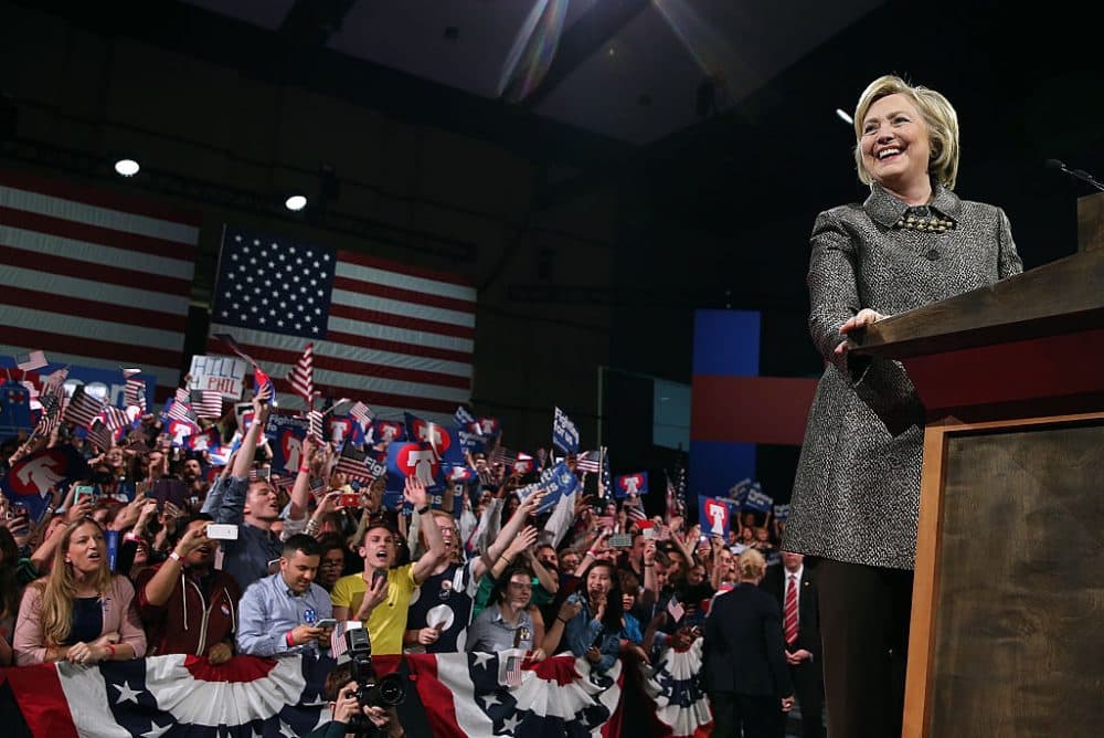 Democratic presidential candidate Hillary Clinton speaks during her primary night gathering at the Philadelphia Convention Center on April 26, 2016 in Philadelphia, Pennsylvania.  (Justin Sullivan/Getty Images)