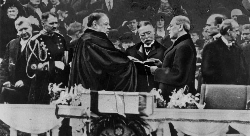 Tim Snyder: &quot;If Wilson's name were to be removed at Princeton, would the students, faculty and staff there be closer to racial equality?&quot; Pictured: Woodrow Wilson takes the oath of office for his first term as President on March 4, 1913. On Monday, April 4, 2016, Princeton University announced that, after months of scholarly examination of the famous alumnus's legacy, the Wilson name will remain, but new programs to promote transparency, diversity and racial equality on campus will be implemented.  (File/AP)
