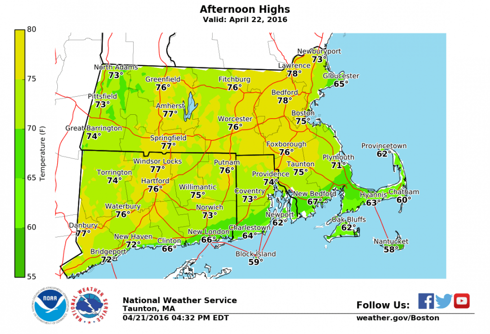 Predicted high temperatures for Friday. (Courtesy NOAA)