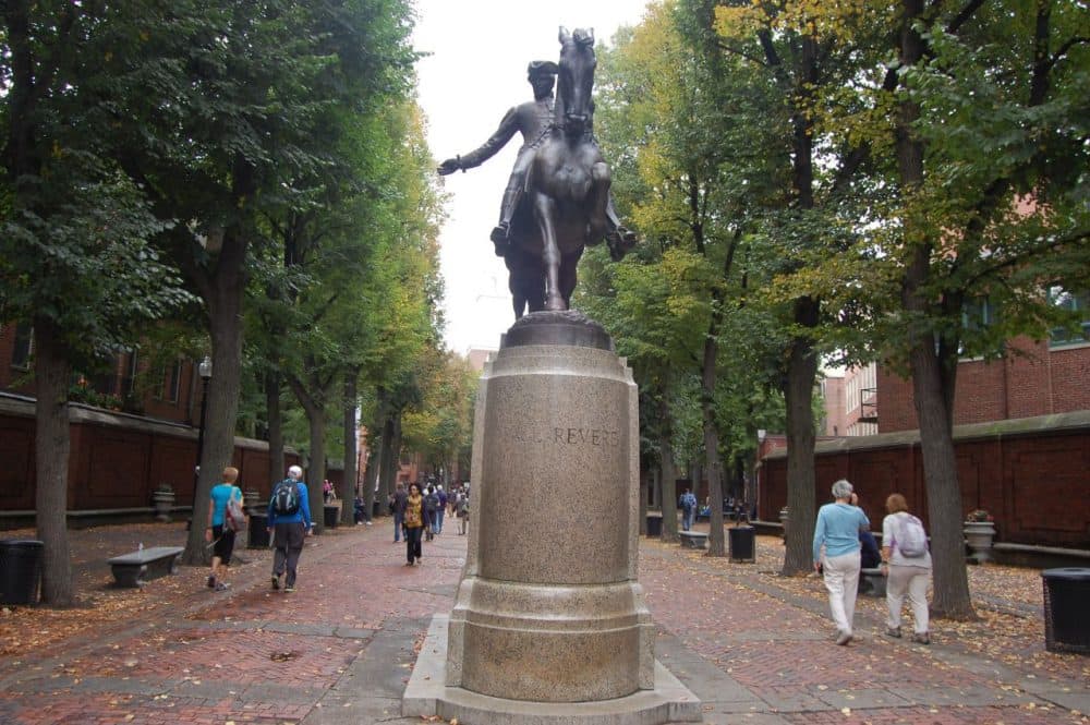 Statue of Paul Revere in Boston's North End. (WBUR)