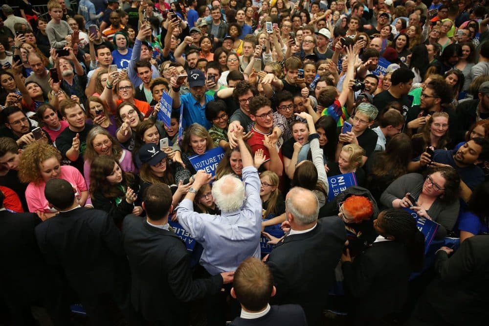 Democratic presidential candidate Bernie Sanders (D-VT) shakes hands with people during a campaign rally at the Century Center on May 1, 2016 in South Bend, Indiana. Sanders continues to campaign leading up to the state of Indiana's primary day on Tuesday.  ( Joe Raedle/Getty Images)