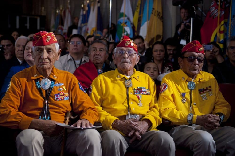 Native American members of the Navajo Code Talkers listen as US President Barack Obama speaks during the White House Tribal Nations Conference at the Department of the Interior in Washington, DC, December 16, 2010.  (Saul Loeb/AFP/Getty Images)