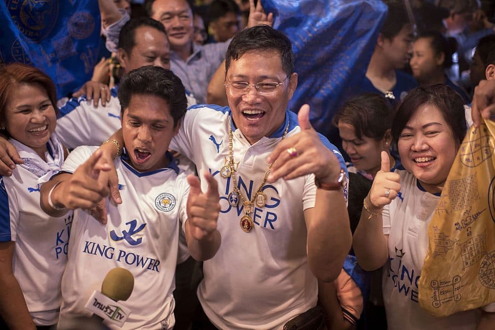 Leicester city fans react after watching their team plays against Manchester United on May 1, 2016 in Bangkok, Thailand. Leicester City fans gather at King Power Hotel in Bangkok to watch the Premier League game between Manchester United and Leicester City at Old Trafford. (Borja Sanchez-Trillo/Getty Images)