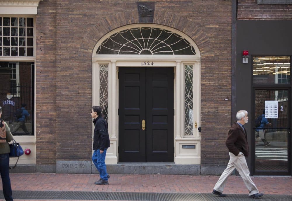 The door of the Porcellian Club, an all-male final club at Harvard University. (Jesse Costa/WBUR)