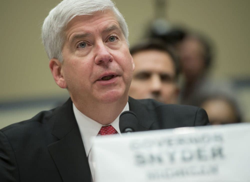 Michigan Governor Rick Snyder testifies on the tainted water scandal in the city of Flint, Michigan, during a House Oversight and Government Reform Committee hearing on Capitol Hill in Washington, DC, March 17, 2016. (Saul Loeb/AFP/Getty Images)