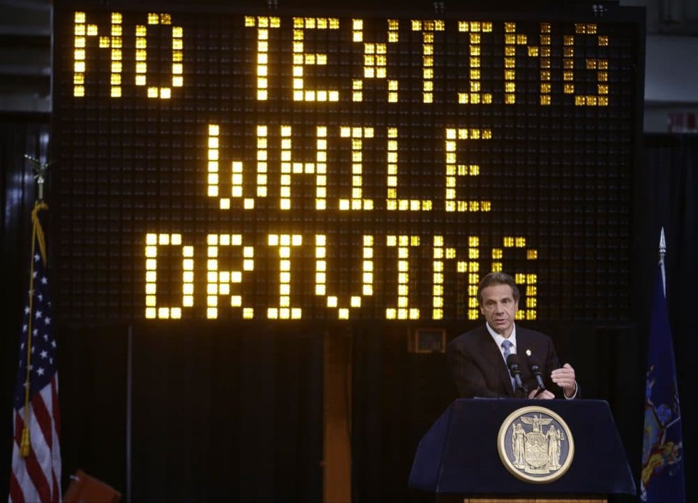New York Gov. Andrew Cuomo speaks during a news conference to announce the increase in penalties for texting while driving. (Frank Franklin II/AP)