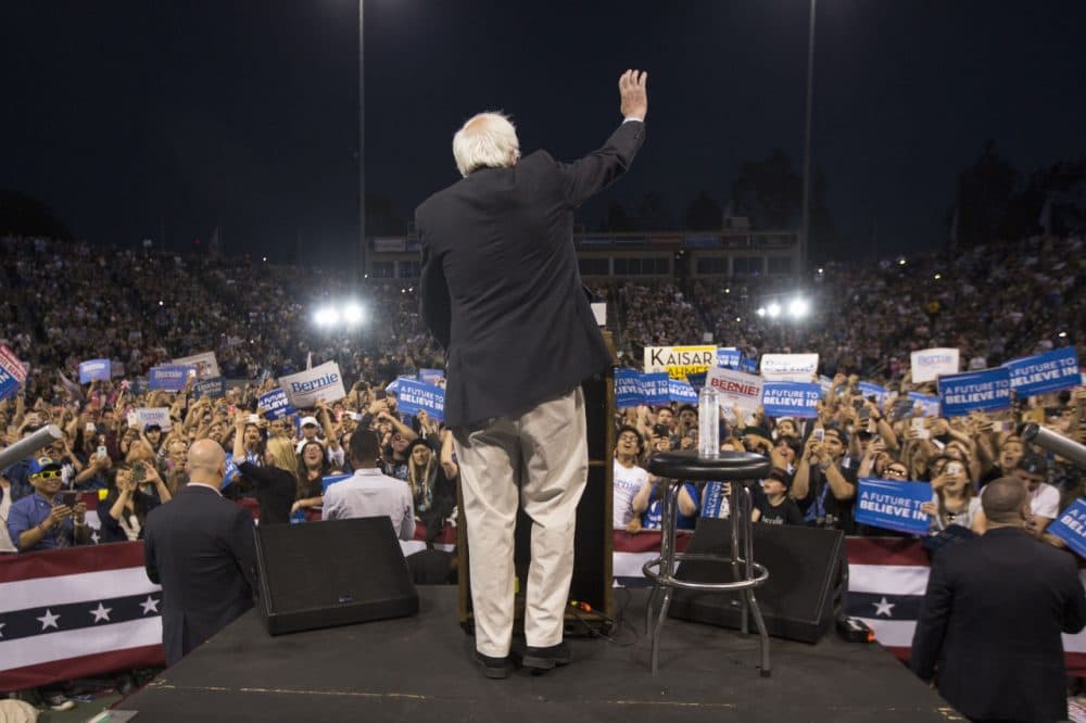 Democratic presidential candidate Sen. Bernie Sanders appears at a campaign rally at California State University, Dominguez Hills on May 17, 2016 in Carson, California. Candidates are campaigning for the June 7 California presidential primary election.  (Photo David McNew/Getty Images)
