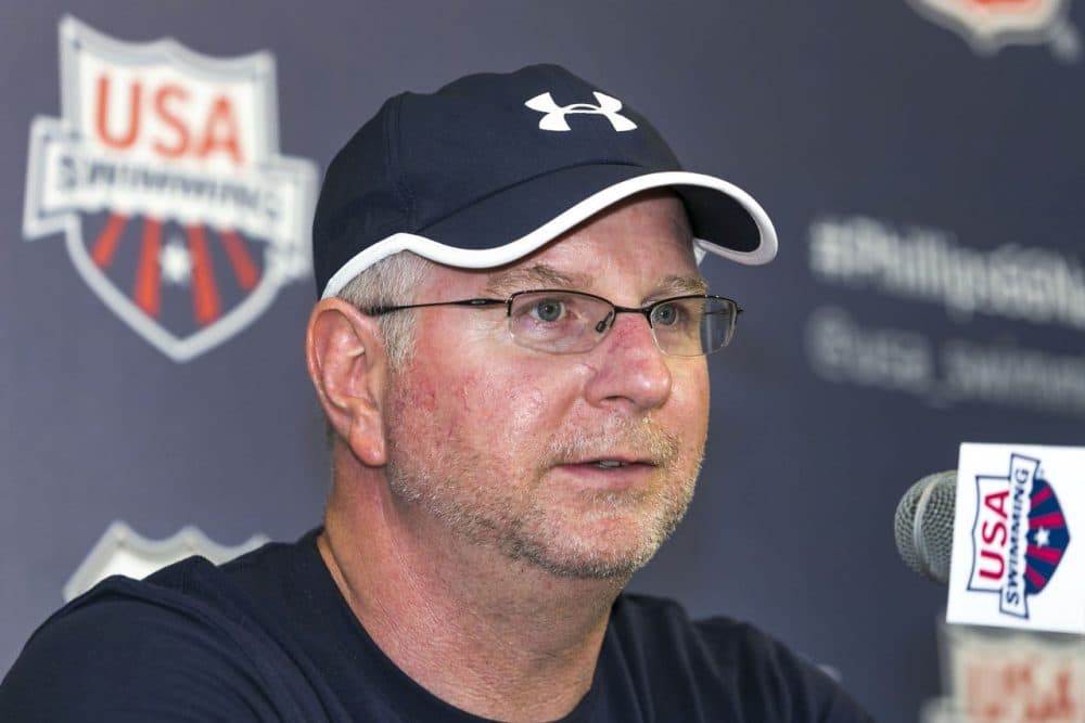 Olympic Swimming Coach Bob Bowman takes questions from the media at the USA Swimming National Championships news conference at the William Woollett Jr. Aquatics Complex in Irvine, Calif., on Tuesday, Aug. 5, 2014. The five-day U.S. nationals starts Wednesday, Aug. 6, with berths for next year's world championships at stake. (Damian Dovarganes/AP)