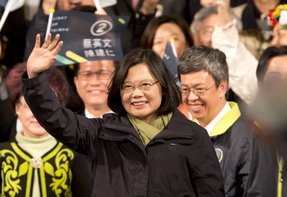 President-elect Tsai Ing-wen waves supporters at DPP headquarter on January 16, 2016 in Taipei, Taiwan. Tsai Ing-wen, the chairwoman of the opposition Democratic Progressive Party, won the presidential election to become the Taiwan's first female leader.  (Ashley Pon/Getty Images)