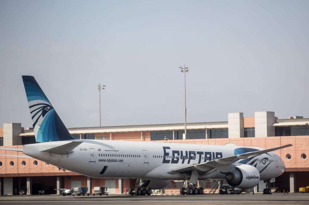 An EgyptAir plane is seen parked the terminal at Cairo International Airport on May 20, 2016. Debris including seats and personal belongings from EgyptAir Flight 804 which crashed in the Mediterranean carrying 66 people on Thursday was found 180 miles north of Alexandria, Egyptian military confirmed.  (Chris McGrath/Getty Images)