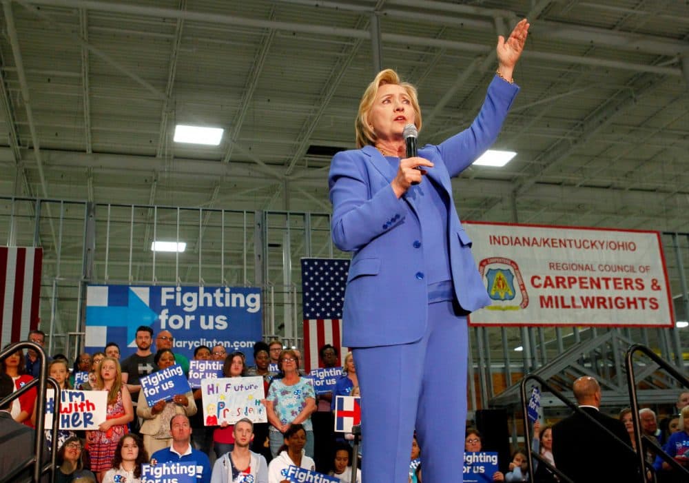 Democratic presidential candidate Hillary Clinton addresses the crowd during a campaign stop at the Union of Carpenters and Millwrights Training Center May 15, 2016 in Louisville, Kentucky. Clinton is preparing for Kentucky's May 17th primary. (John Sommers II/Getty Images)