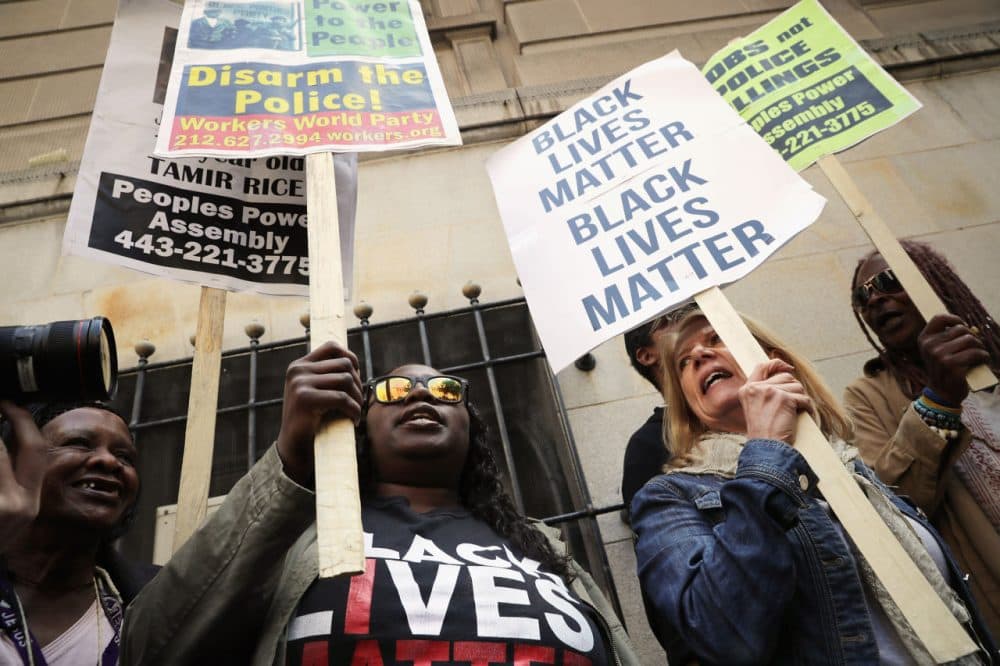 Demonstrators chant, 'No justice, no peace' outside the Mitchell Courthouse-West after Baltimore Police Officer Edward Nero was found not guilty on all charges against him related to the arrest and death of Freddie Gray May 23, 2016 in Baltimore, Maryland. One of six police officers charged in the arrest and death of Freddie Gray, Nero was found not by Baltimore Circuit Judge Barry Williams in a bench trial.  (Chip Somodevilla/Getty Images)