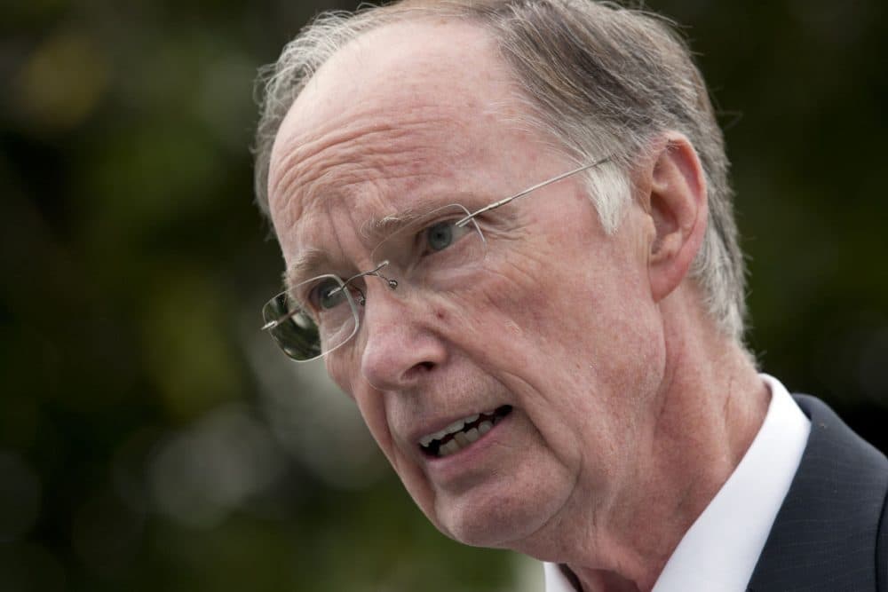 Gov. Robert Bentley talks with reporters outside the Capitol in Montgomery, Ala.,  Wednesday, Sept. 28, 2011. (Dave Martin/AP)