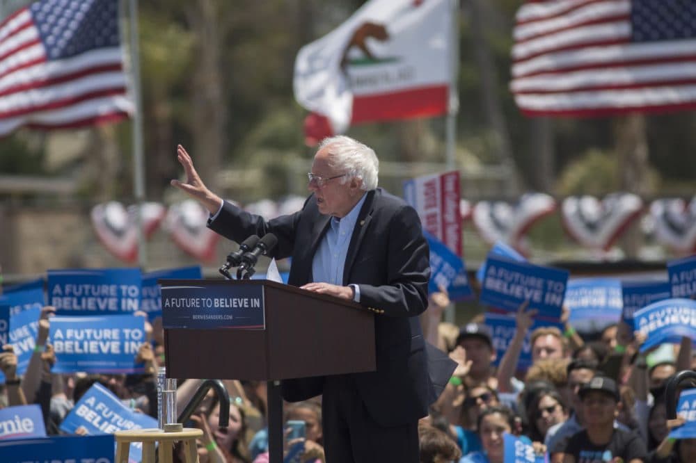 Democratic presidential candidate, Sen. Bernie Sanders (D-VT) speaks at a campaign rally at Ventura College on May 26, 2016 in Ventura, California. The California primary is June 7. (David McNew/Getty Images)