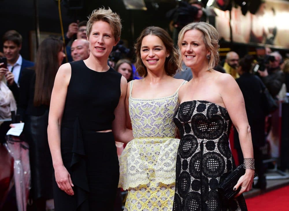 British actress Emilia Clarke (C) poses for pictures with author Jojo Moyes (R) and director Thea Sharrock (L) as they arrive for the European Premiere of the film &quot;Me Before You&quot; in central London, on May 25, 2016. (Leon Neal/AFP/Getty Images)