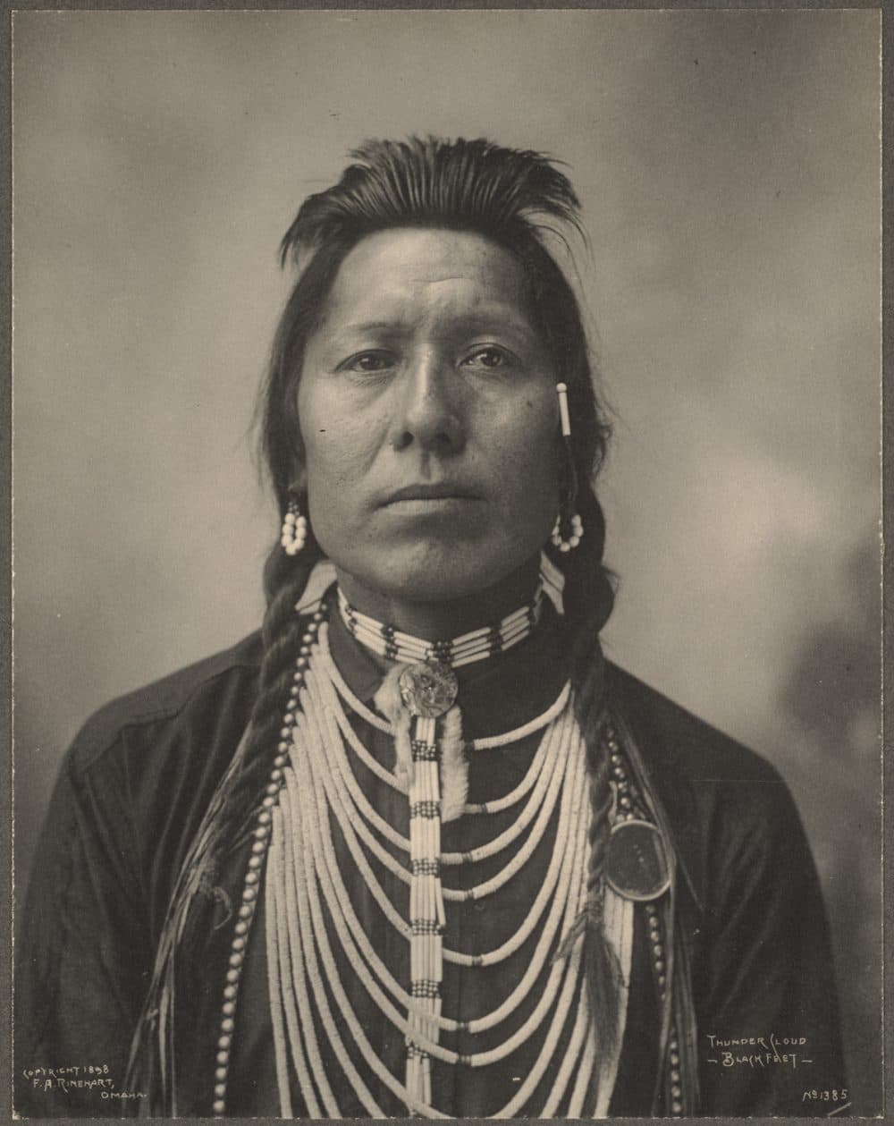An archival photo from 1898 of Thunder Cloud, Blackfeet, an Algonquian Native American. (Boston Public Library/Flickr)