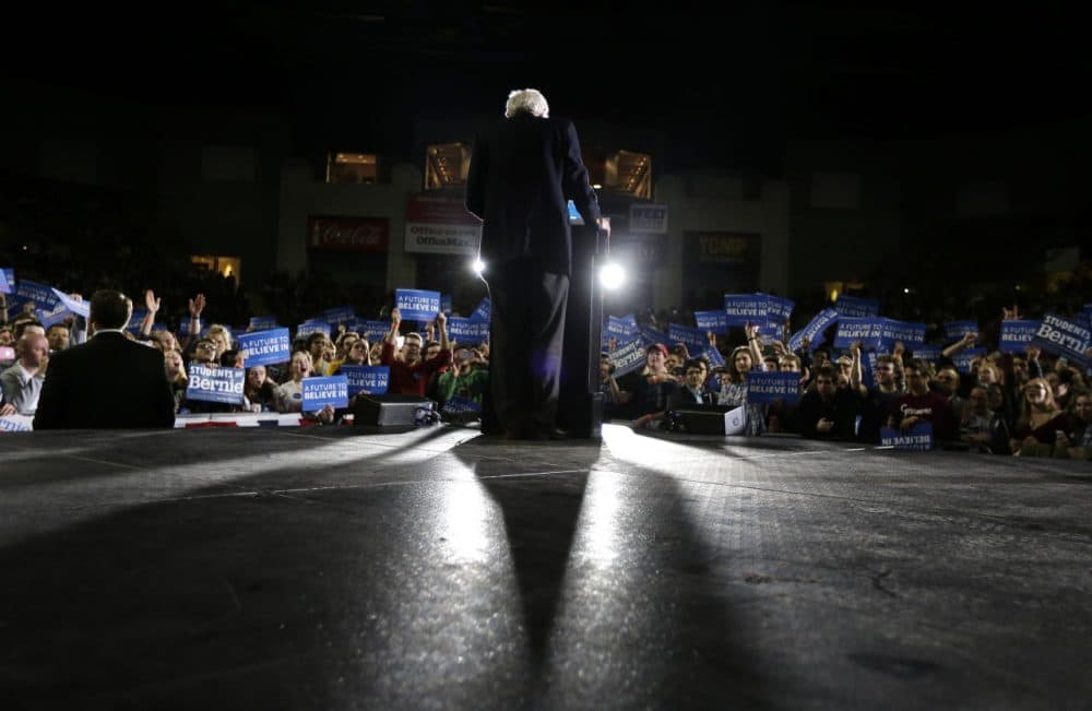 Democratic presidential candidate Bernie Sanders addressees a campaign rally on Feb. 22 in Amherst, ahead of the Massachusetts primary on March 1. A group of economists at UMass Amherst have been providing academic fodder for Sanders' proposals. (Steven Senne/AP)