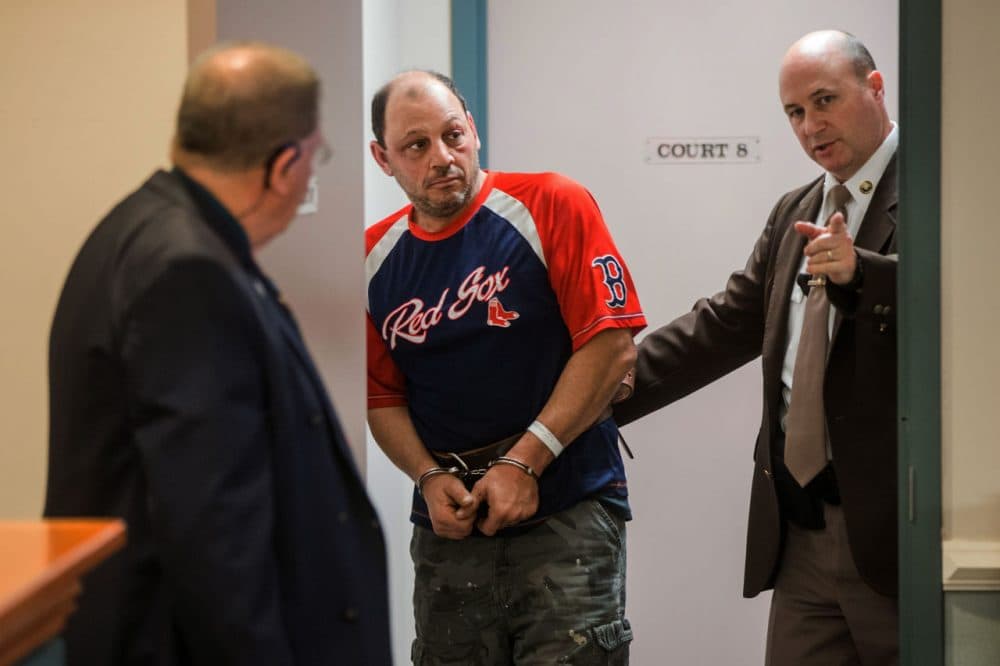 Richard Simone of Worcester, Massachusetts, is pictured during an arraignment last week in Nashua, New Hampshire. A Massachusetts judge ordered him held without bail Wednesday. (Aram Boghosian/The Boston Globe via AP)