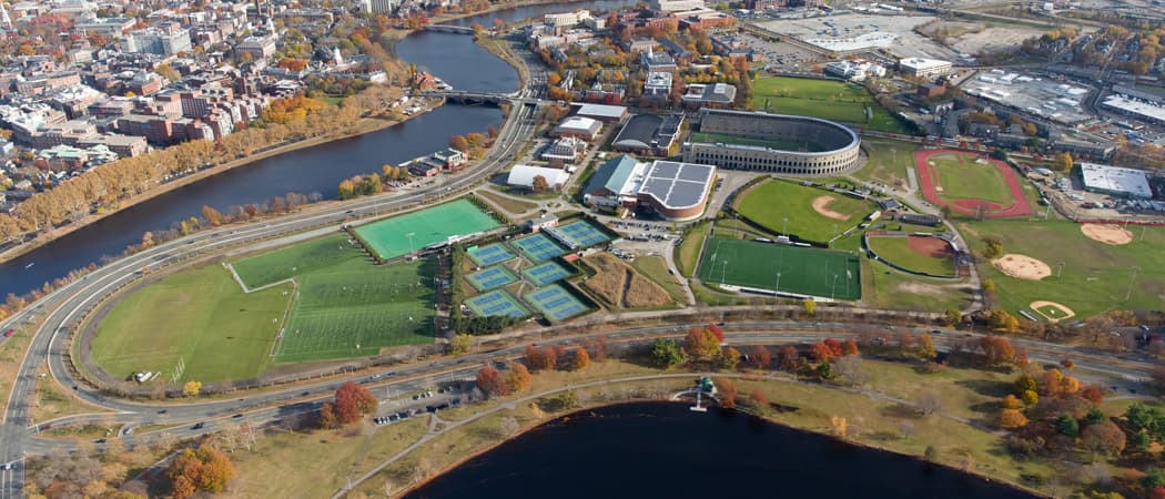 An aerial view of Harvard University's athletic complex in Allston. The complex, at 65 North Harvard Street, will be the home of the Boston Calling music festival beginning in May 2017. (Greg M. Cooper/Harvard University)