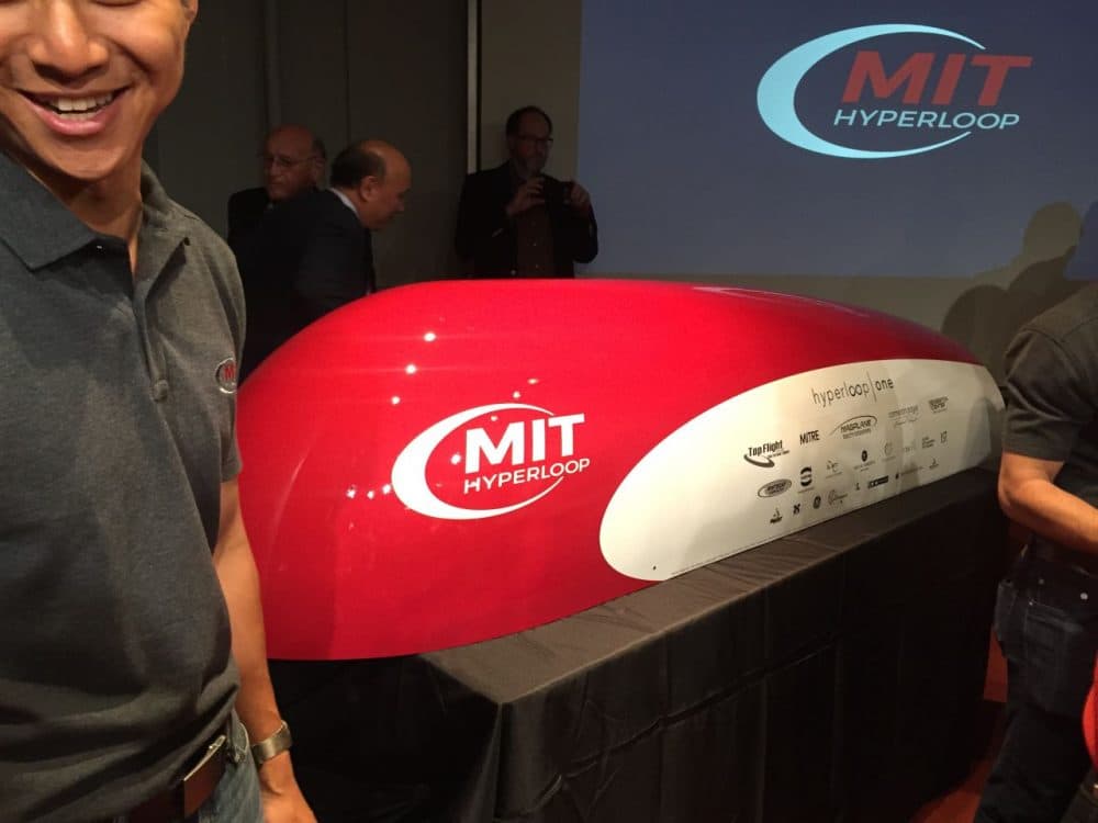 The MIT Hyperloop team's pod. (Alison Bruzek/WBUR)