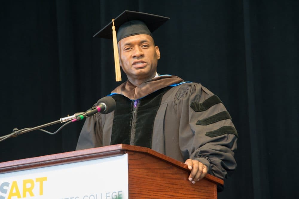 New York Times columnist Charles Blow addressed graduates at the Massachusetts College of Art and Design on Thursday. (Courtesy, MassArt)