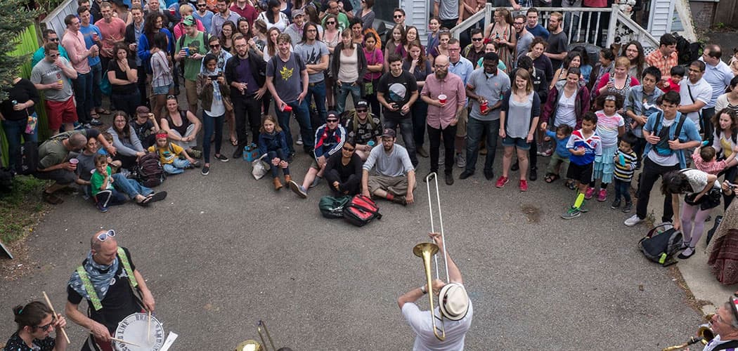 School of Honk performs at the 2015 Somerville PorchFest. (Courtesy School of Honk)