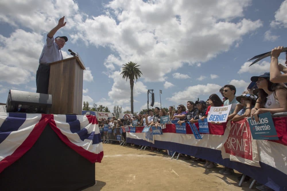 Democratic presidential candidate Sen. Bernie Sanders speaks at a campaign rally at Lincoln Park on May 23, 2016 in East Los Angeles, California. Sanders is campaigning ahead of the June 7 California primary. (David McNew/Getty Images)