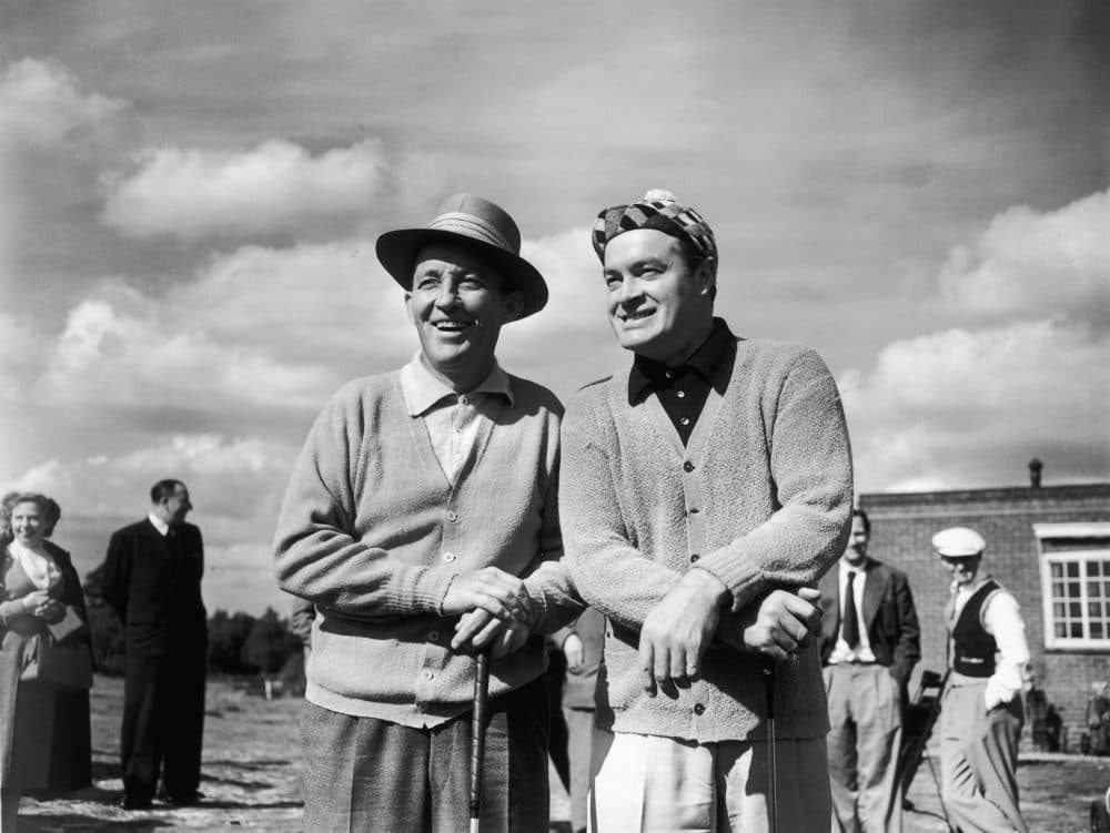 Former pro golfer Nathaniel Crosby's earliest memories and life stories often involved a golf course and his father, the famous entertainer Bing Crosby (left), pictured here with Bob Hope. (Jimmy Sime/Central Press/Getty Images)