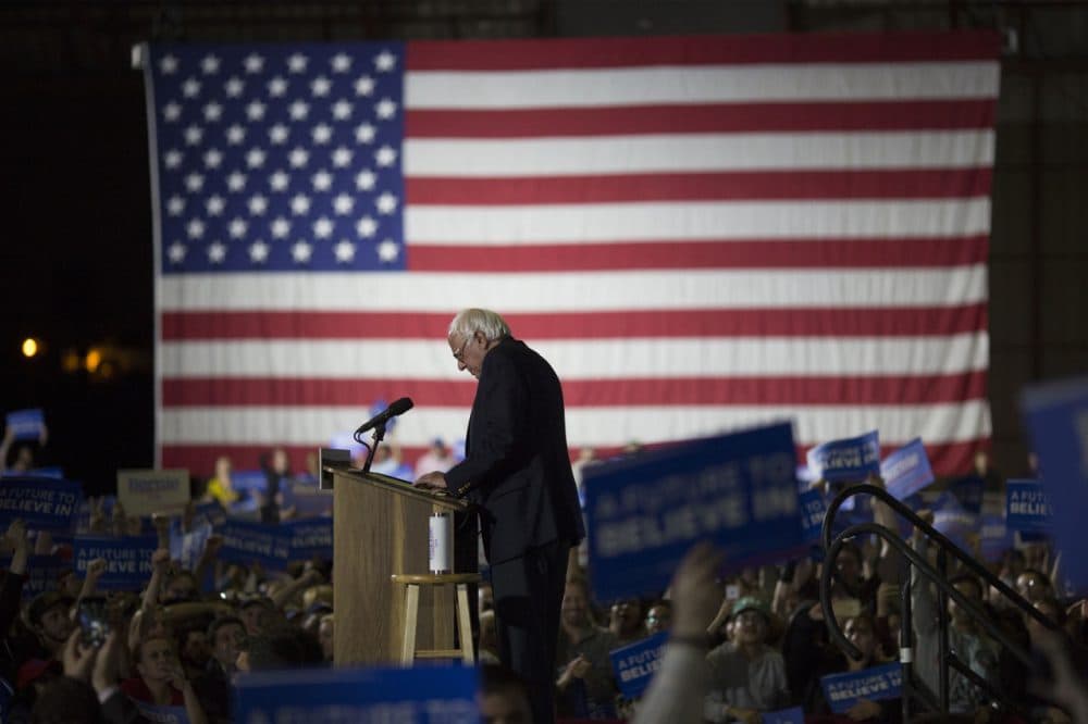 Democratic presidential candidate Senator Bernie Sanders (D-VT) speaks at his California primary election night rally on June 7, 2016 in Santa Monica, California. (David McNew/Getty Images)