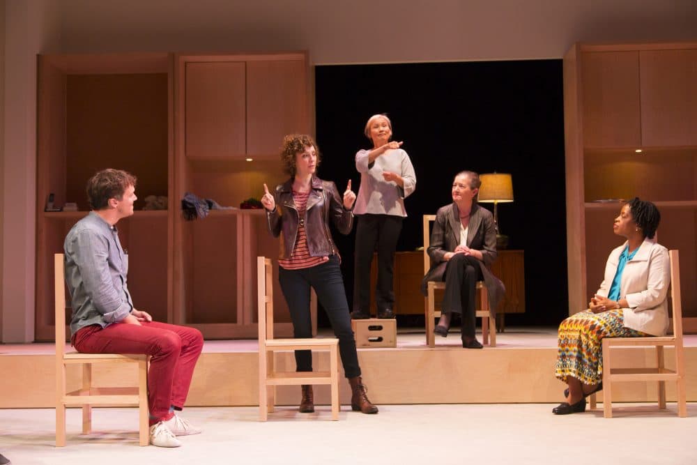 A scene from &quot;I Was Most Alive With You,&quot; which features shadow interpreters to create a richer experience for deaf audiences. (Courtesy The Huntington Theatre Company)