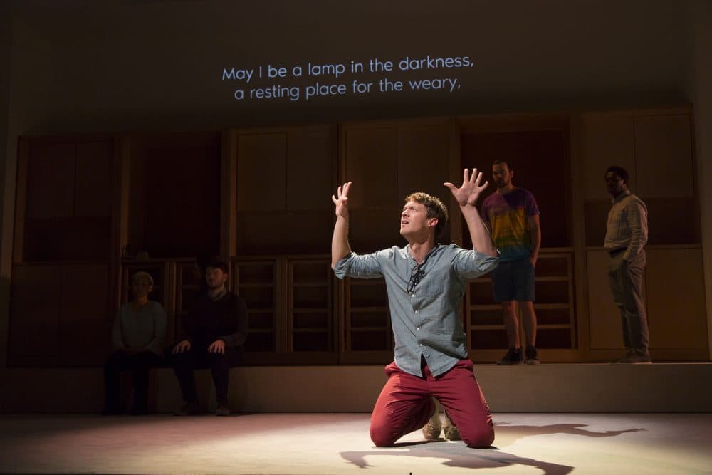 For theatergoers who don’t know ASL, the performance is translated into text projected above the stage. (Courtesy The Huntington Theatre Company)