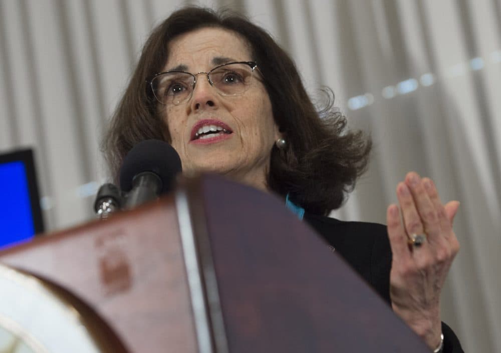 France Cordova, director of the National Science Foundation, speaks during an announcement that scientists have observed the ripples in the fabric of spacetime called gravitational waves for the first time, confirming a prediction of Albert Einstein's theory of relativity, during a press conference at the National Press Club in Washington, DC, February 11, 2016. (Saul Loeb/AFP/Getty Images)