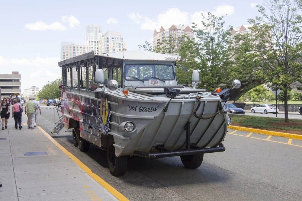 A duck boat parked by the Museum of Science in Boston. (Joe Difazio for WBUR)