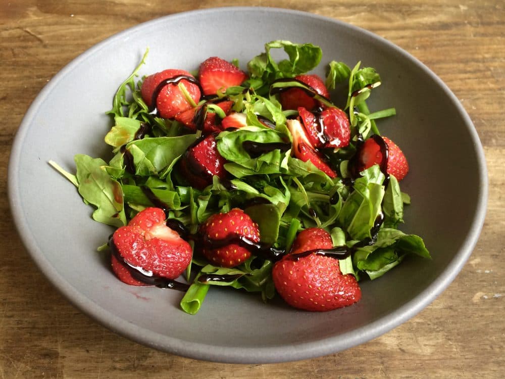 Roasting strawberries brings out their natural sweetness and an almost buttery quality. (Kathy Gunst for Here &amp; Now)