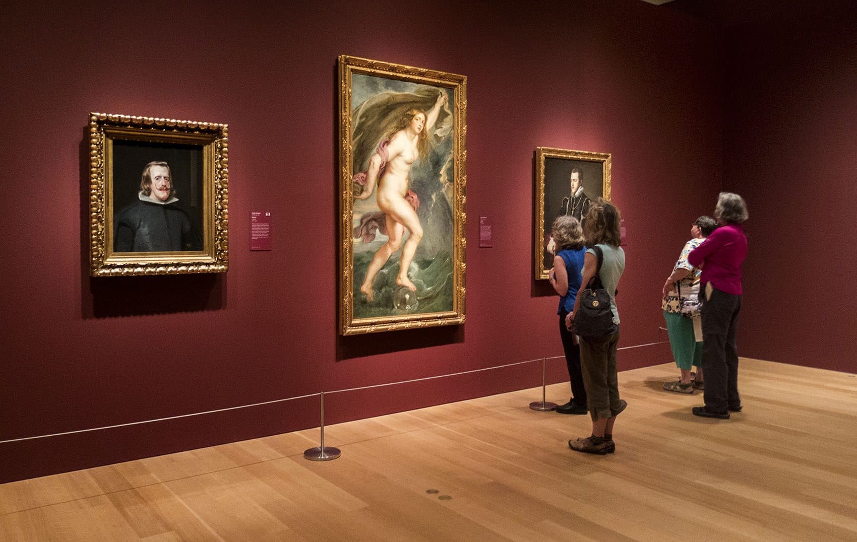 Museum visitors examine Peter Paul Rubens's &quot;Fortuna&quot; -- part of the &quot;Spendor, Myth, and Vision: Nudes from the Prado&quot; exhibit at the Clark Art Institute. (Andrea Shea/WBUR)