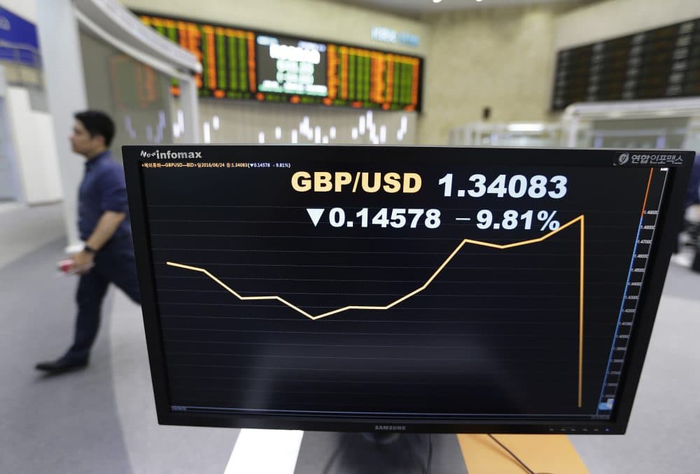 World financial markets were rocked Friday by Britain's unprecedented vote to leave the European Union, with stock markets and oil prices crashing and the pound hitting its lowest level in three decades. (Ahn Young-joon/AP)