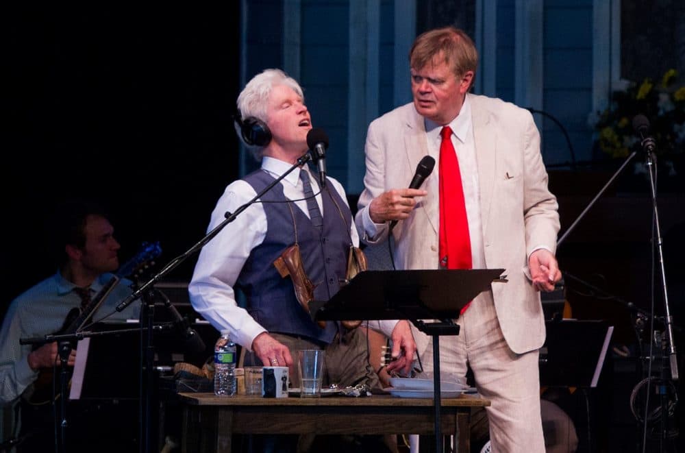Actor and sound effects artist Fred Newman (left) performs on stage with &quot;A Prairie Home Companion&quot; host Garrison Keillor. (Courtesy/A Prairie Home Companion via Facebook)