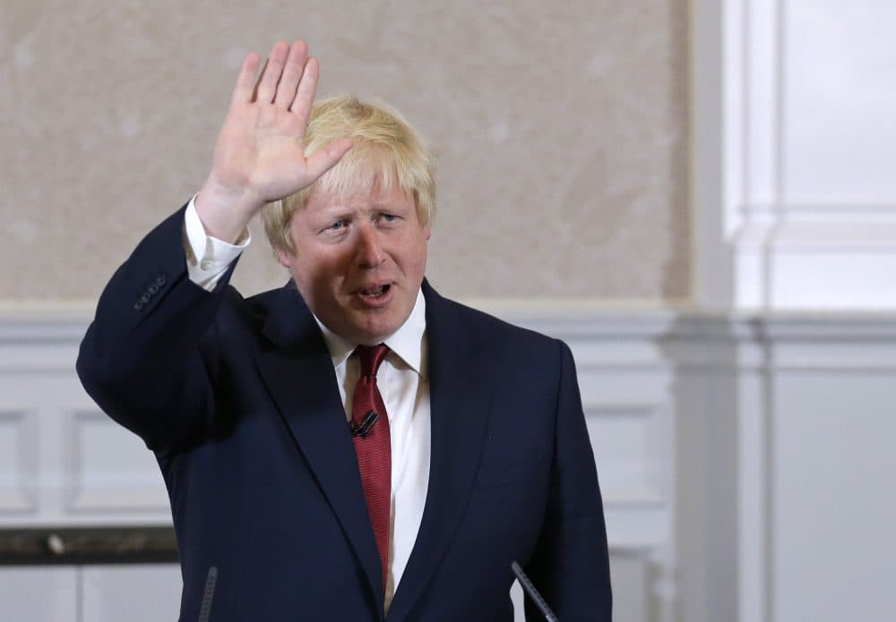 Former London mayor Boris Johnson waves as he announces that he will not run for leadership of Britain's ruling Conservative Party in London, Thursday, June 30, 2016. (Matt Dunham/AP)