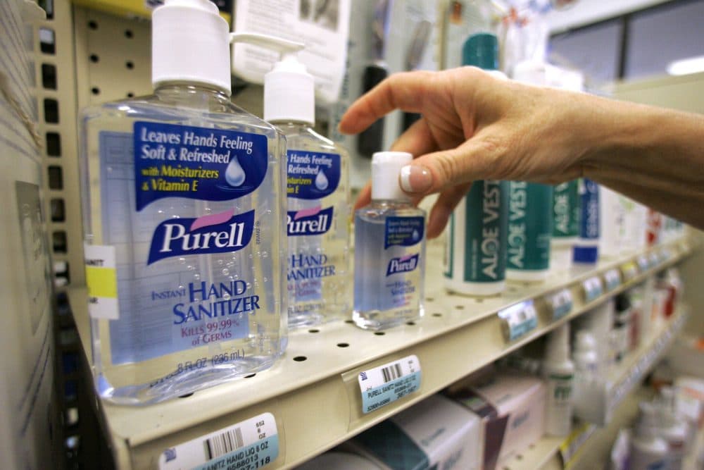 Hand sanitizer on a shelf at a pharmacy in Plano, Texas. (Donna McWilliam, File/AP)