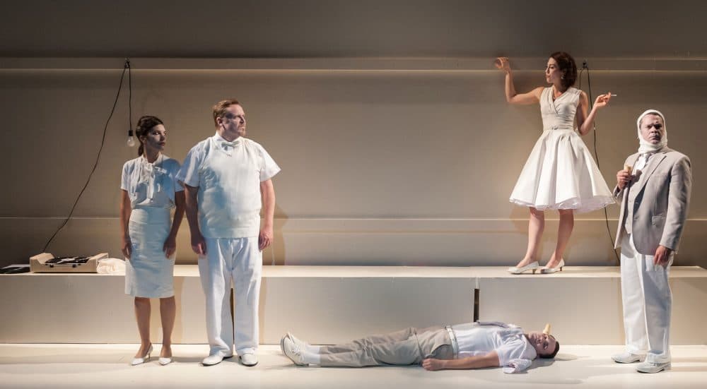 Susannah Millonzi, Edmund Lewis, Eric Tucker (on floor), Kelley Curran and Tom O'Keefe in Bedlam's &quot;What You Will.&quot; (Courtesy A.R. Sinclair Photography)