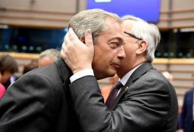 Britain's Leave campaign peddled lies to voters who chose Brexit first and asked questions later. Janna Malamud Smith says U.S. voters can forestall such turmoil by seeing through the lies our own politicians tell. Pictured: European Commission President Jean-Claude Juncker, right, greets UKIP leader Nigel Farage during a special session of European Parliament in Brussels on Tuesday, June 28, 2016. EU heads of state and government meet Tuesday and Wednesday in Brussels for the first time since Britain voted to leave the European Union, throwing British and European politics into disarray. (Geert Vanden Wijngaert/AP)
