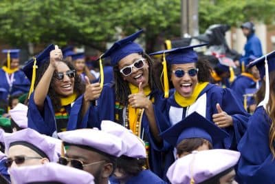 Graduate students gives thumbs up as the President Barack Obama deliver the Howard University's commencement speech during the 2016 Howard University graduation ceremony in Washington, Saturday, May 7, 2016. (Jose Luis Magana / AP)