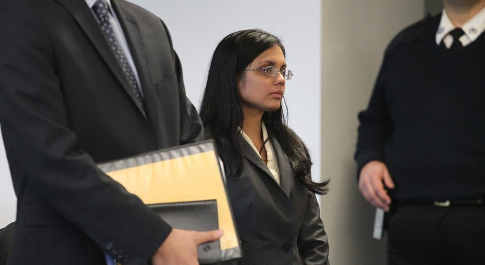Former state lab chemist Annie Dookhan during an arraignment in 2013. She is in prison after pleading guilty to faking test results in thousands of cases. Since the crisis broke, Dookhan's actions have raised questions about the legitimacy of convictions. (Suzanne Kreiter, The Boston Globe/AP, Pool)