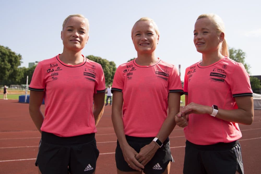 Estonian athletes, sisters Liina, left, Leila, center, and Lily Luik will be the first triplets to compete in the Olympics. (Vitnija Saldava/AP)