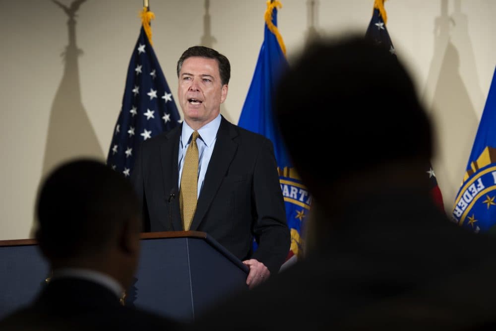 FBI Director James Comey makes a statement at FBI Headquarters in Washington, Tuesday, July 5, 2016. Comey said 110 emails sent or received on Hillary Clinton's server contained classified information. (Cliff Owen/AP)