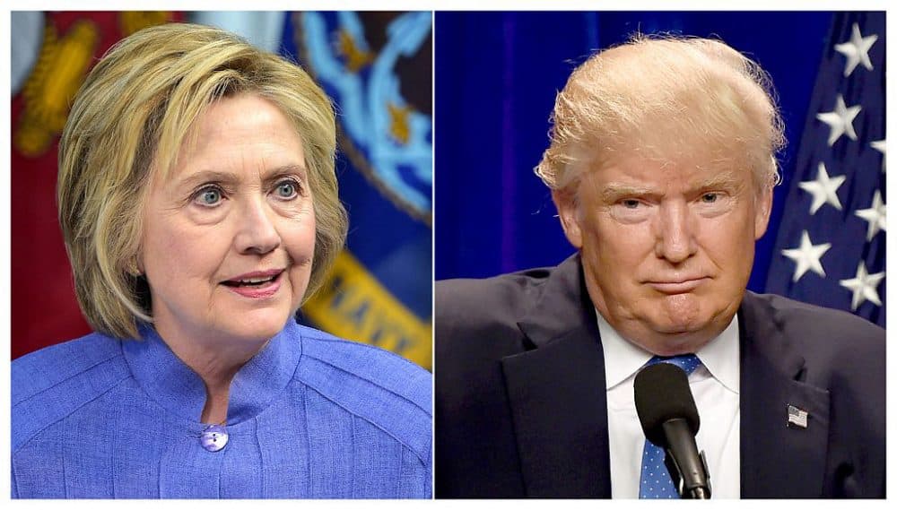 This combination of file photos shows Democratic presidential candidate Hillary Clinton on June 15, 2016 and presumptive Republican presidential nominee Donald Trump on June 13, 2016. (DSK/AFP/Getty Images)