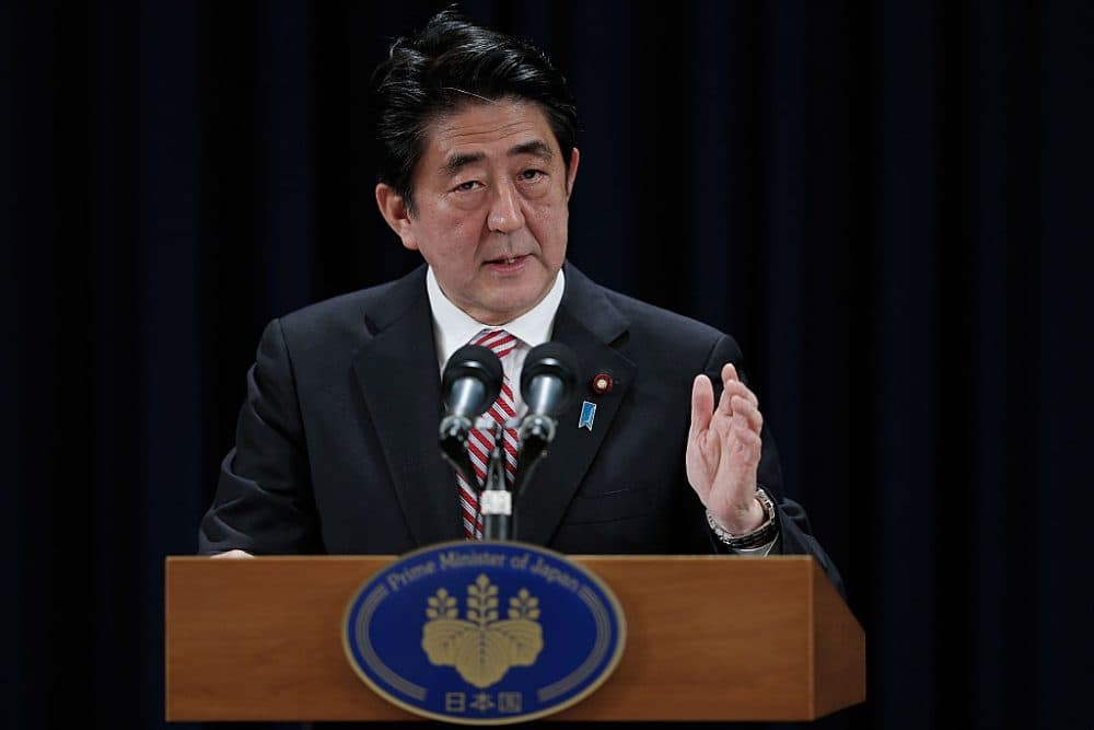 Prime Minister of Japan Shinzo Abe speaks during a press conference in the Asia-Pacific Economic Cooperation (APEC) Summit at Chang Fu Gong hotel on November 11, 2014 in Beijing, China. (Lintao Zhang/Getty Images)