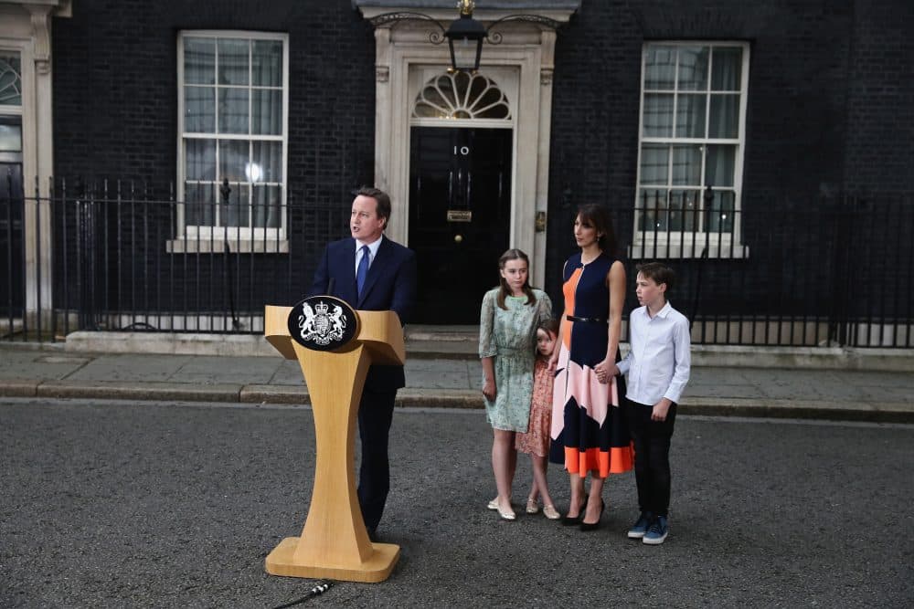 Prime Minister David Cameron leaves Downing Street for the last time with his wife Samantha Cameron and children Nancy Cameron, Arthur Cameron and Florence Cameron on July 13, 2016 in London, England. (Carl Court/Getty Images)